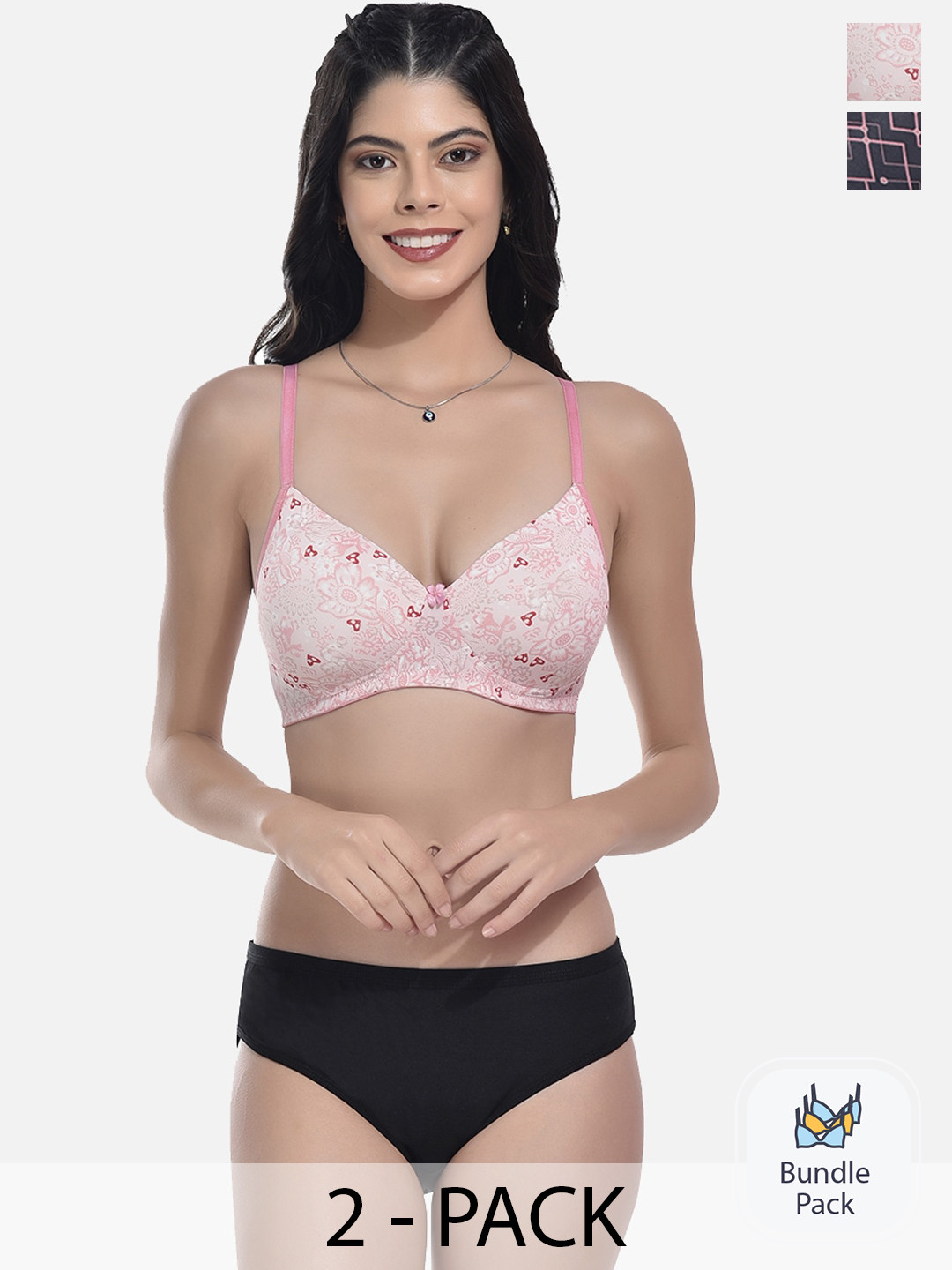StyFun Pack Of 2 Printed Cotton Lingerie Set-NEW_Set_SLK-Ae_Pink_SLK-Af_Black_B