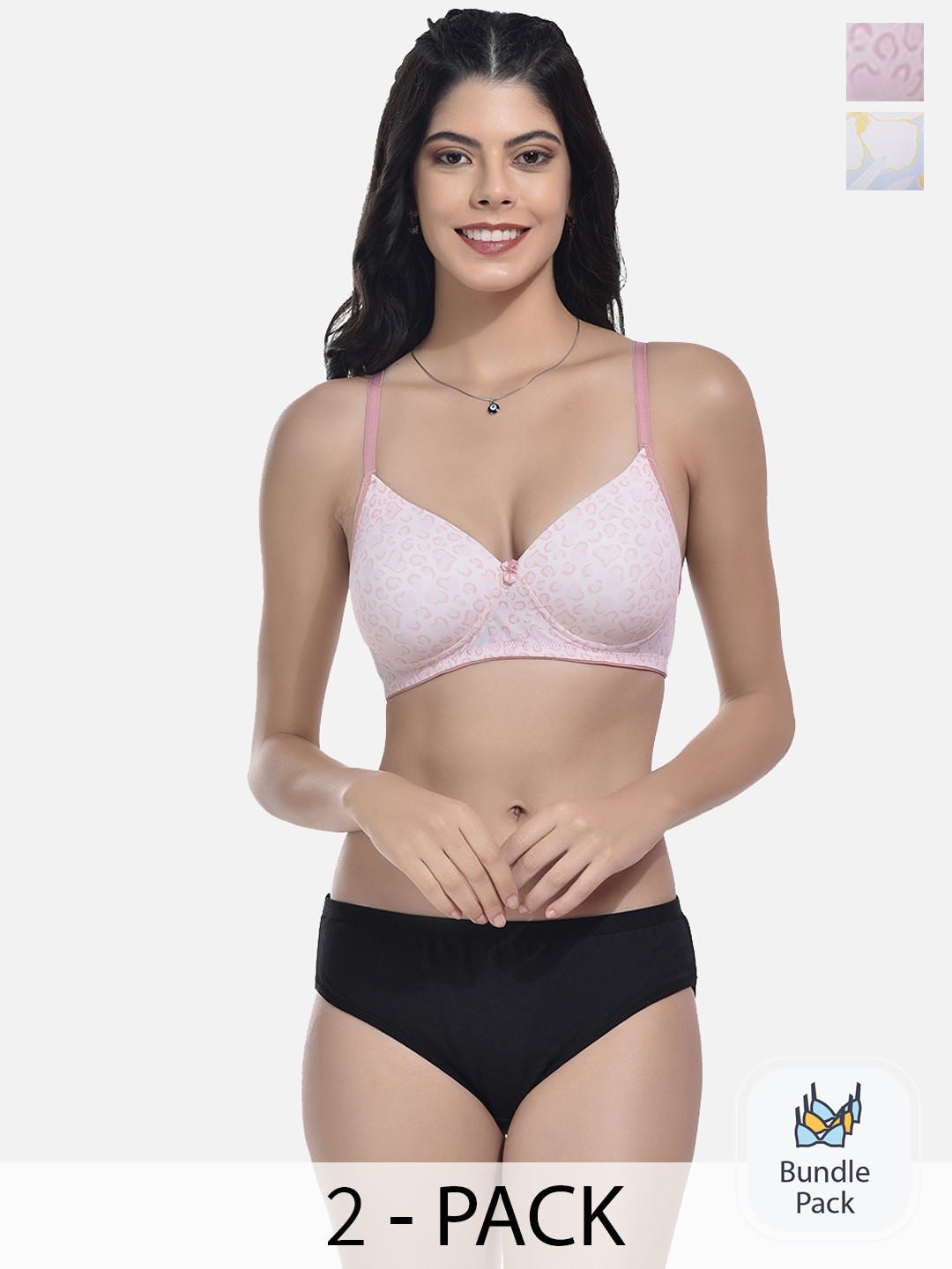 StyFun Pack Of 2 Printed Lingerie Set-NEW_Set_SLK-Ag_Pink_SLK-Ah_Yellow_B