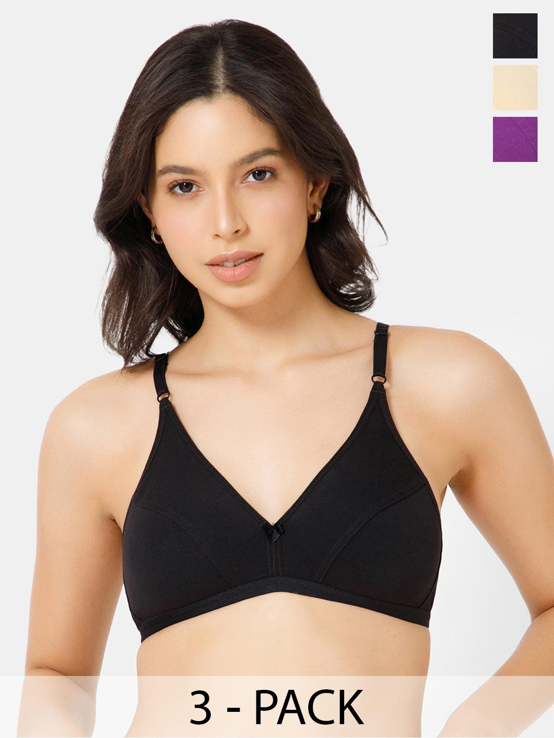 intimacy LINGERIE Pack of 3 Medium Coverage All Day Comfort Cotton Plunge Bras