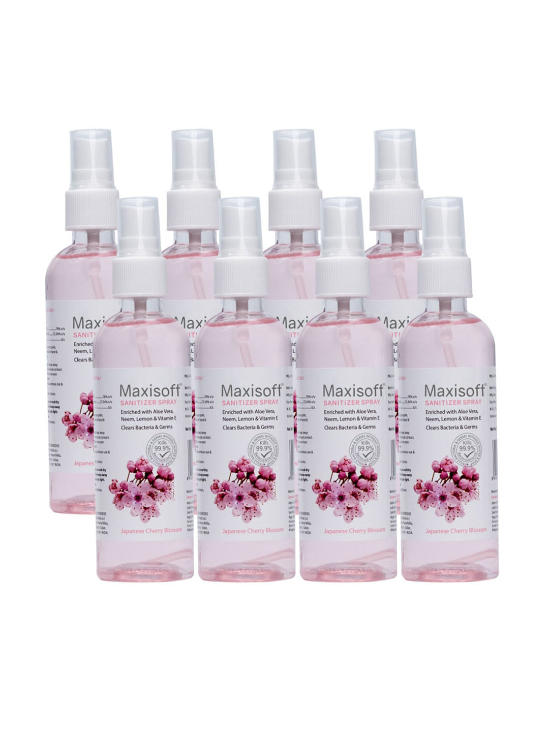Maxisoft Pack of 8 Japanese Cherry Blossom Hand Sanitizer Spray - 120 ml Each