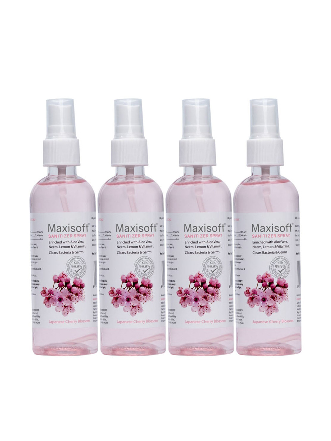 Maxisoft Set Of 4 Japanese Cherry Blossom Hand Sanitizer For Bacteria & Germs - 120ml Each