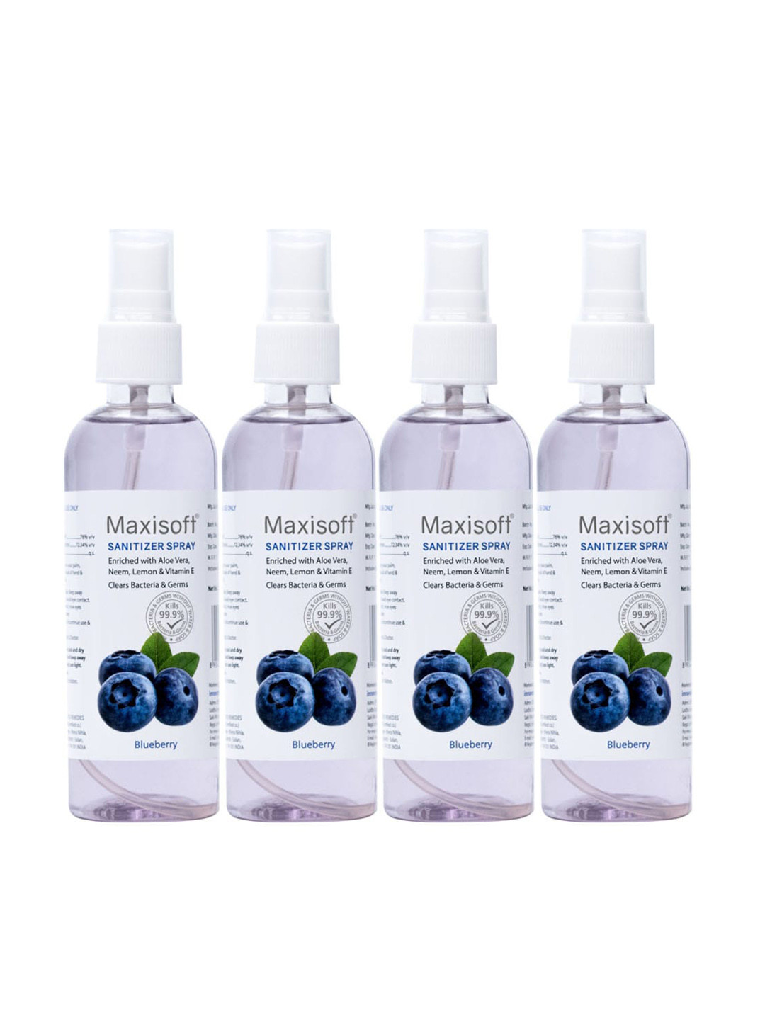 Maxisoft Pack of 4 Blueberry Hand Sanitizer Spray - 120 ml Each