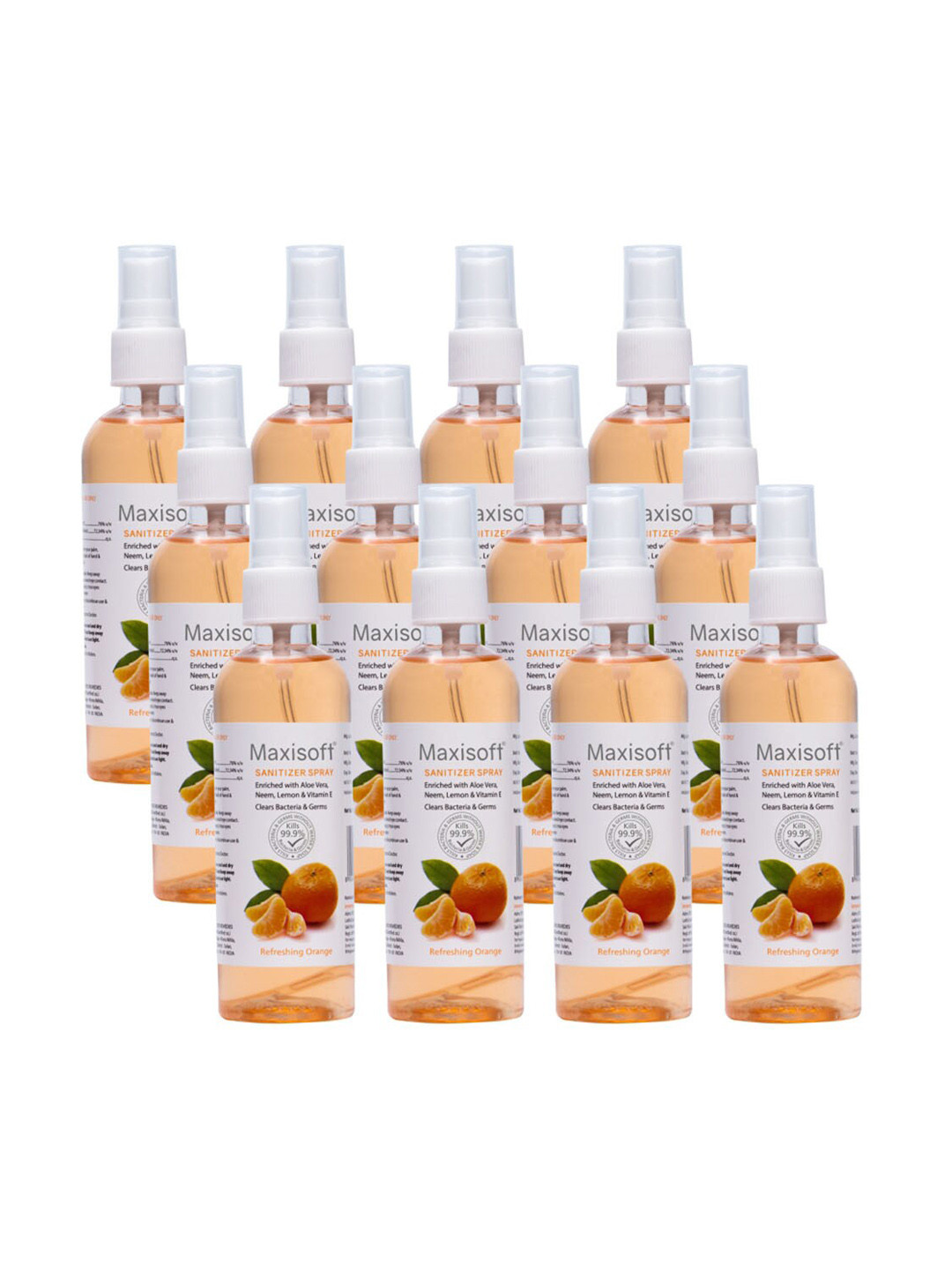 Maxisoft Set Of 12 Refreshing Orange Hand Sanitizer Sprays For Bacteria & Germs-120ml Each