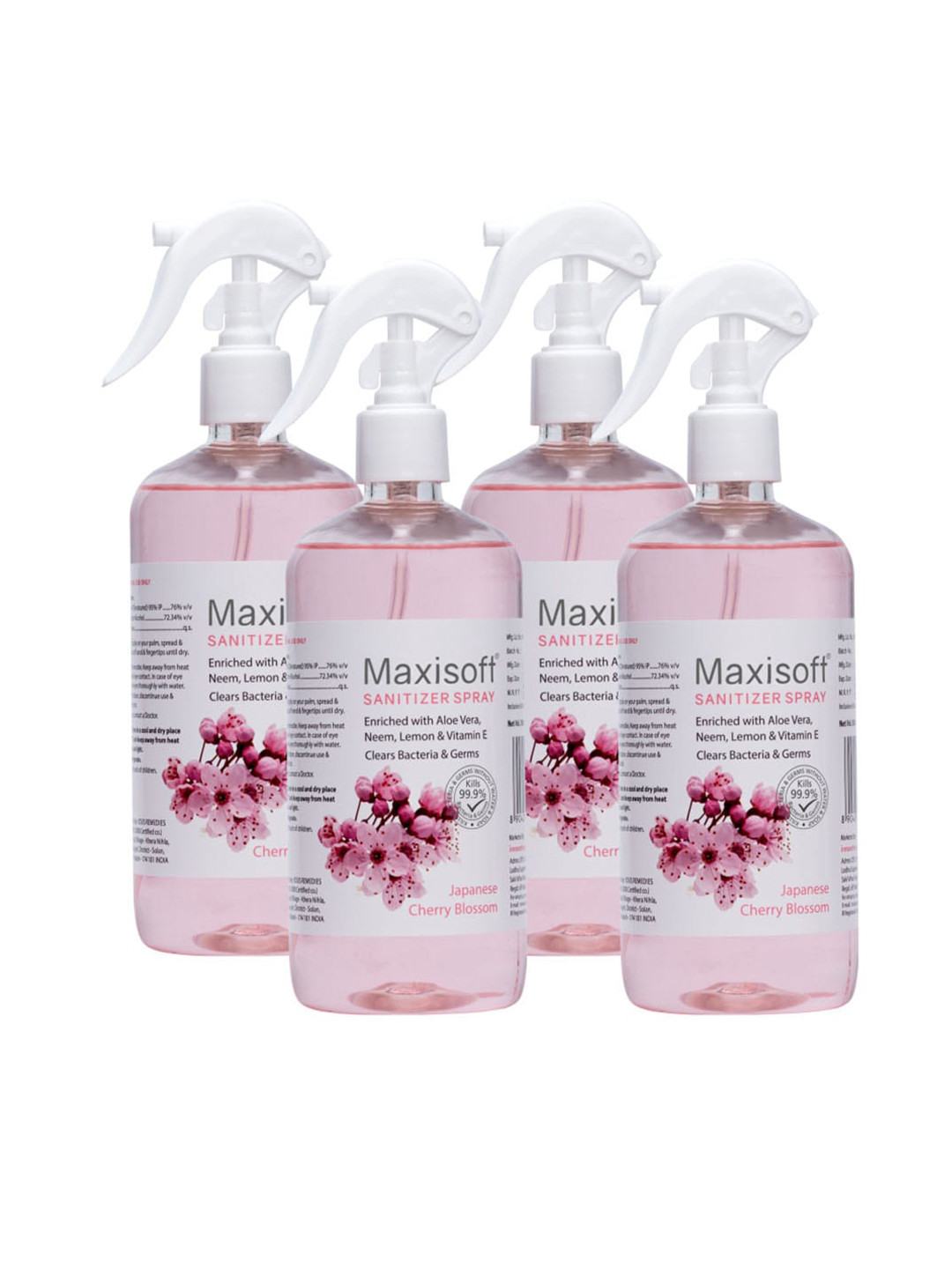 Maxisoft Set Of 4 Japanese Cherry Blossom Hand Sanitizer For Bacteria & Germs - 500ml Each