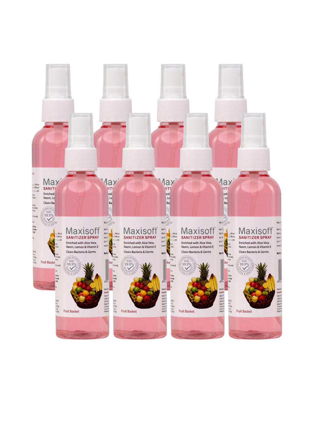 Maxisoft Set Of 8 Fruit Basket Hand Sanitizer Sprays To Clear Bacteria & Germs- 120ml Each