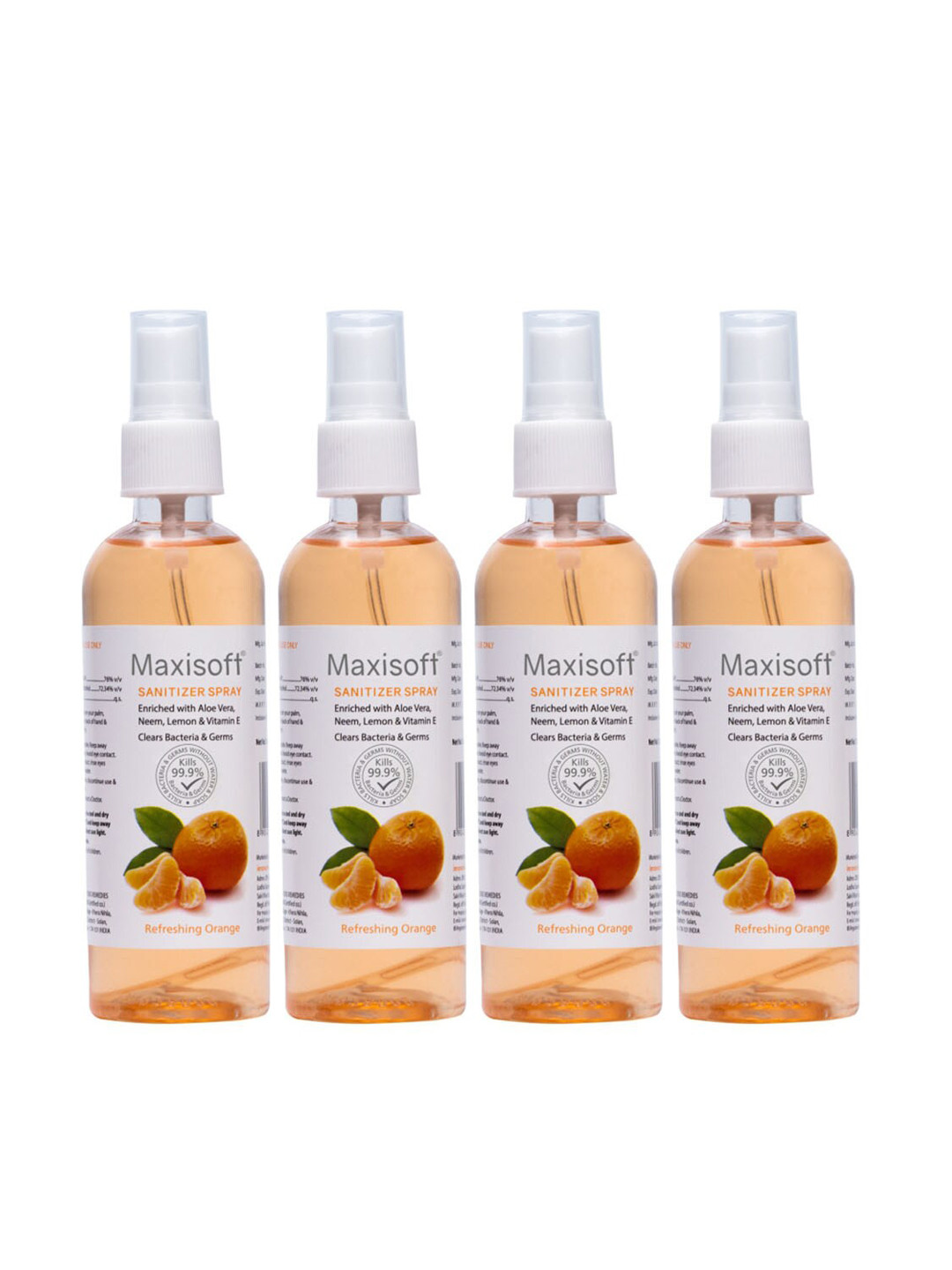 Maxisoft Set Of 4 Refreshing Orange Hand Sanitizer Sprays For Bacteria & Germs- 120ml Each