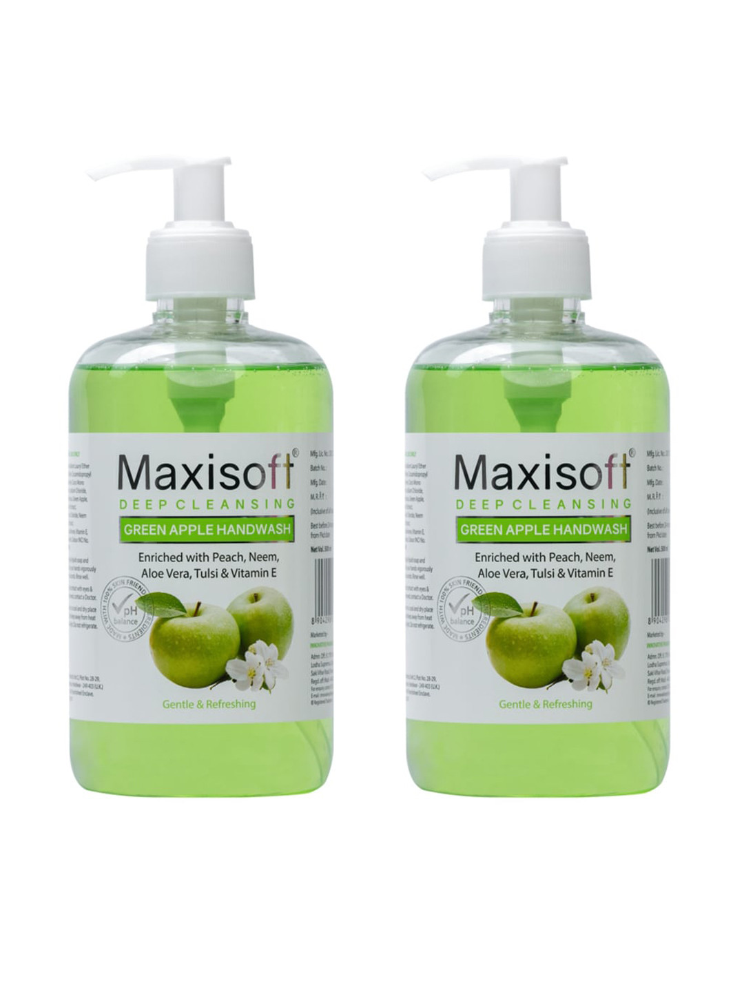 Maxisoft Set of 2 Deep Cleansing Green Apple Hand Wash with Peach & Neem - 500 ml each