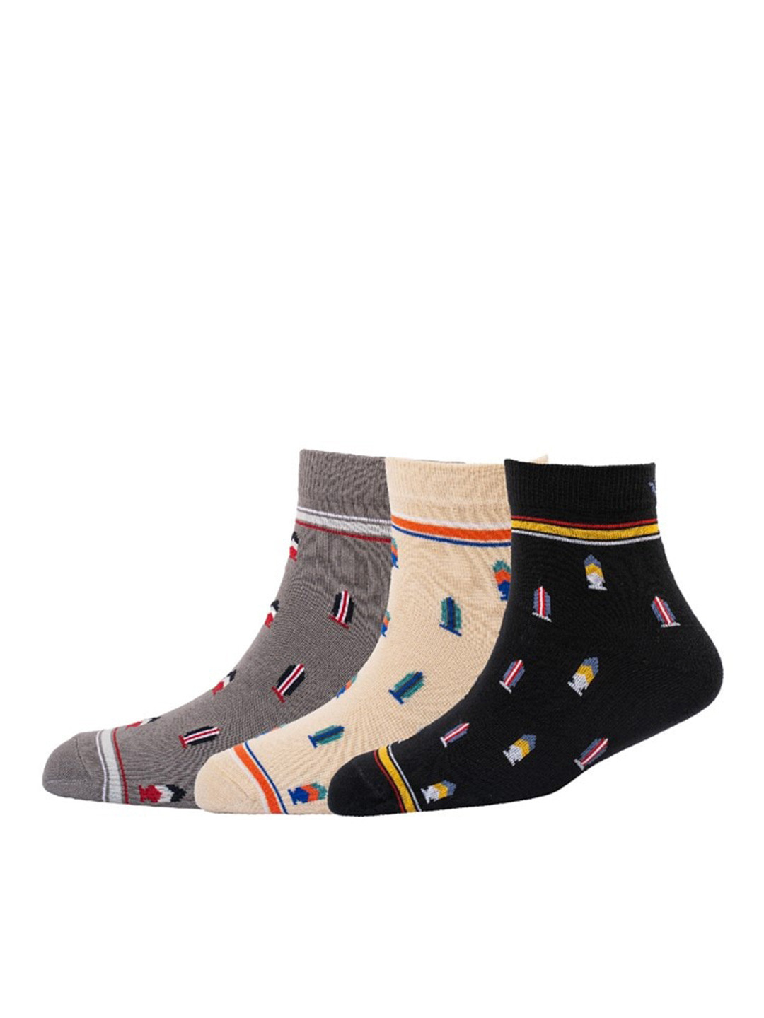 Cotstyle Men Pack Of 3 Patterned Pure Cotton Above Ankle-Length Socks