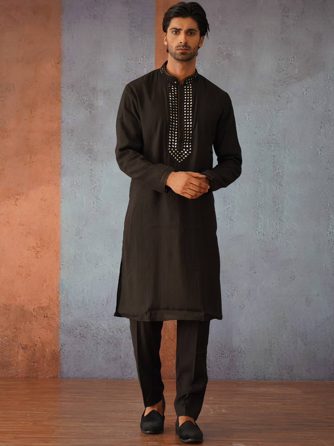 KALPRAAG Kritya Black Mirror Embroidered Kurta Set