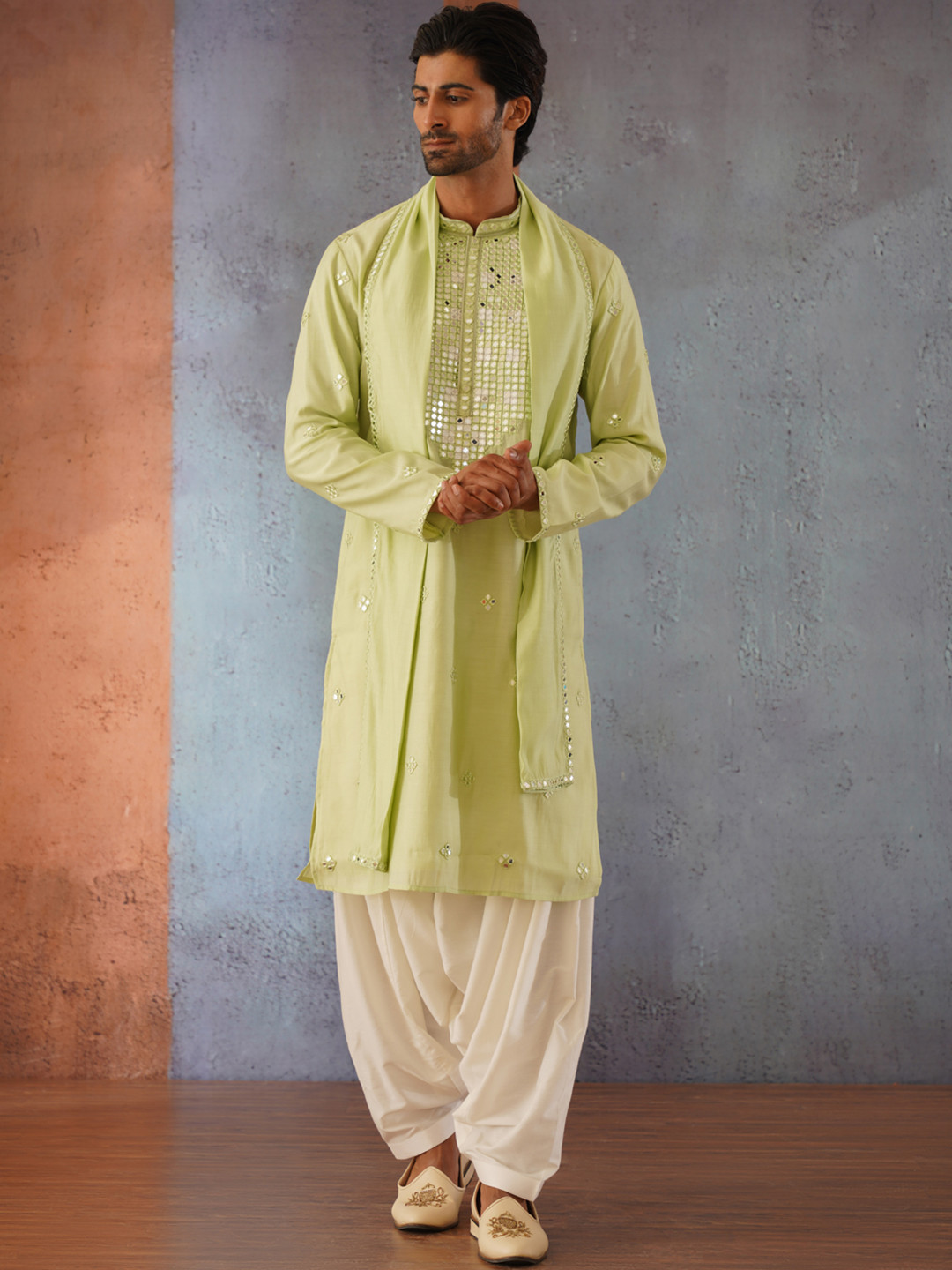 KALPRAAG Pista Green Patiyala Kurta Set