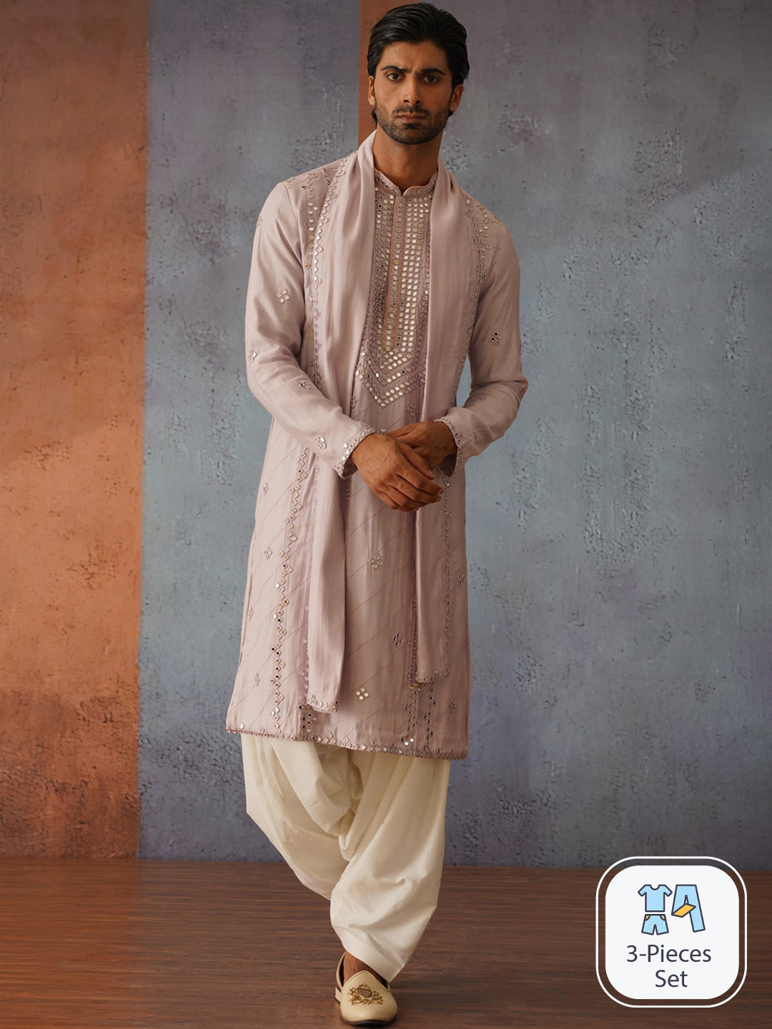 KALPRAAG Hand Mirror Embroidered Kurta Patiala Set With dupatta