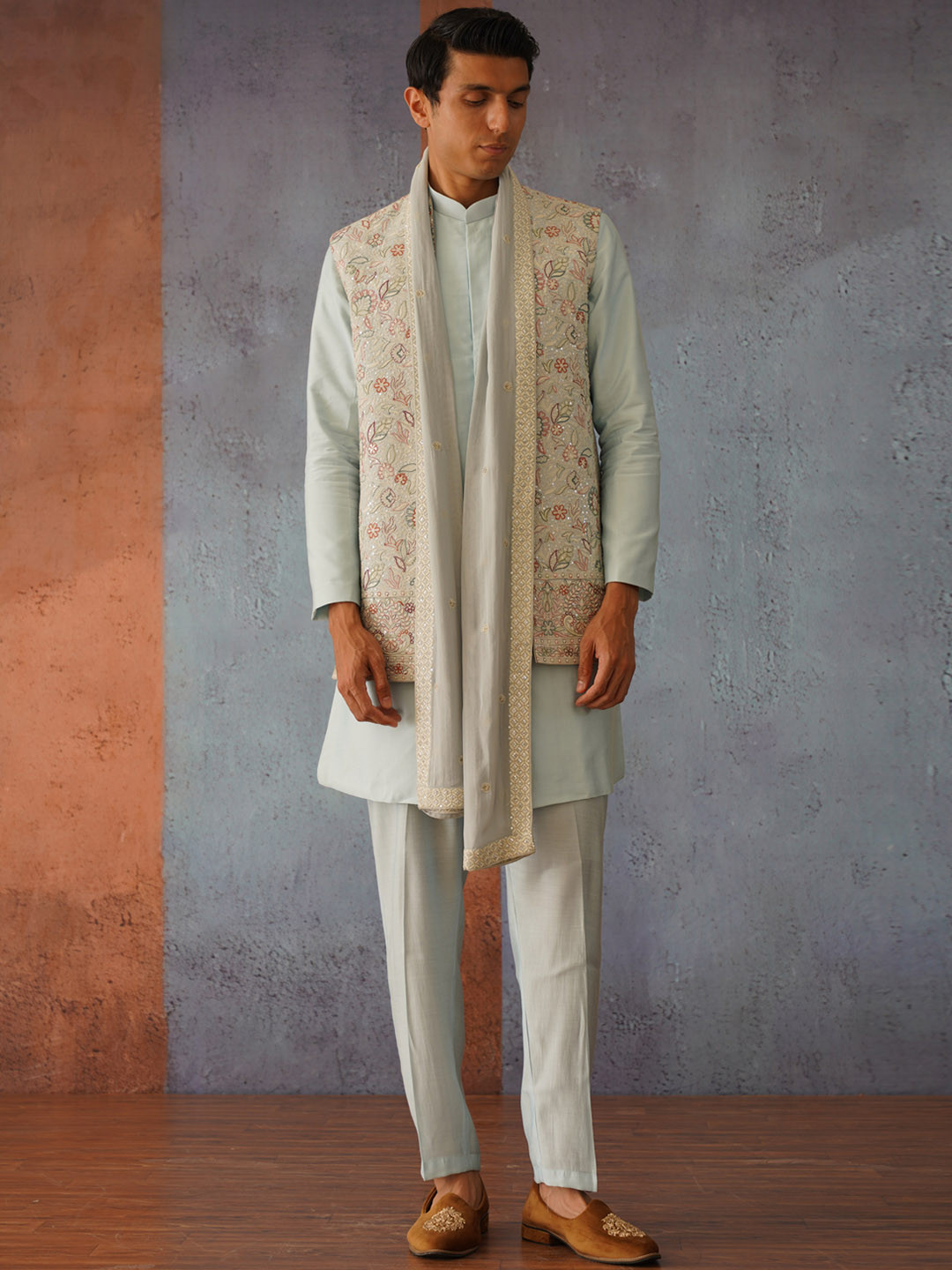 KALPRAAG Embroidered Long Jacket Kurta Set with Dupatta