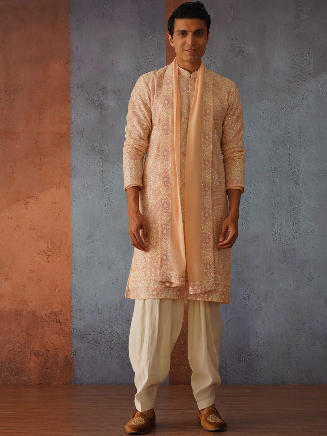 KALPRAAG Peach Embroidered Kurta Set