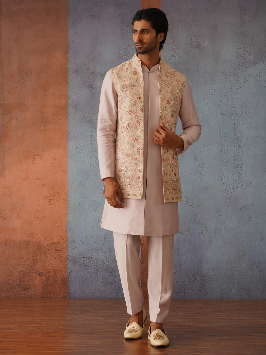 KALPRAAG Embroidered Long Jacket Kurta Set with Dupatta