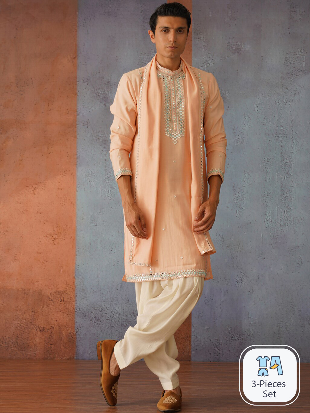 KALPRAAG Hand Mirror Emboidered Kurta Patiala Set with Dupatta