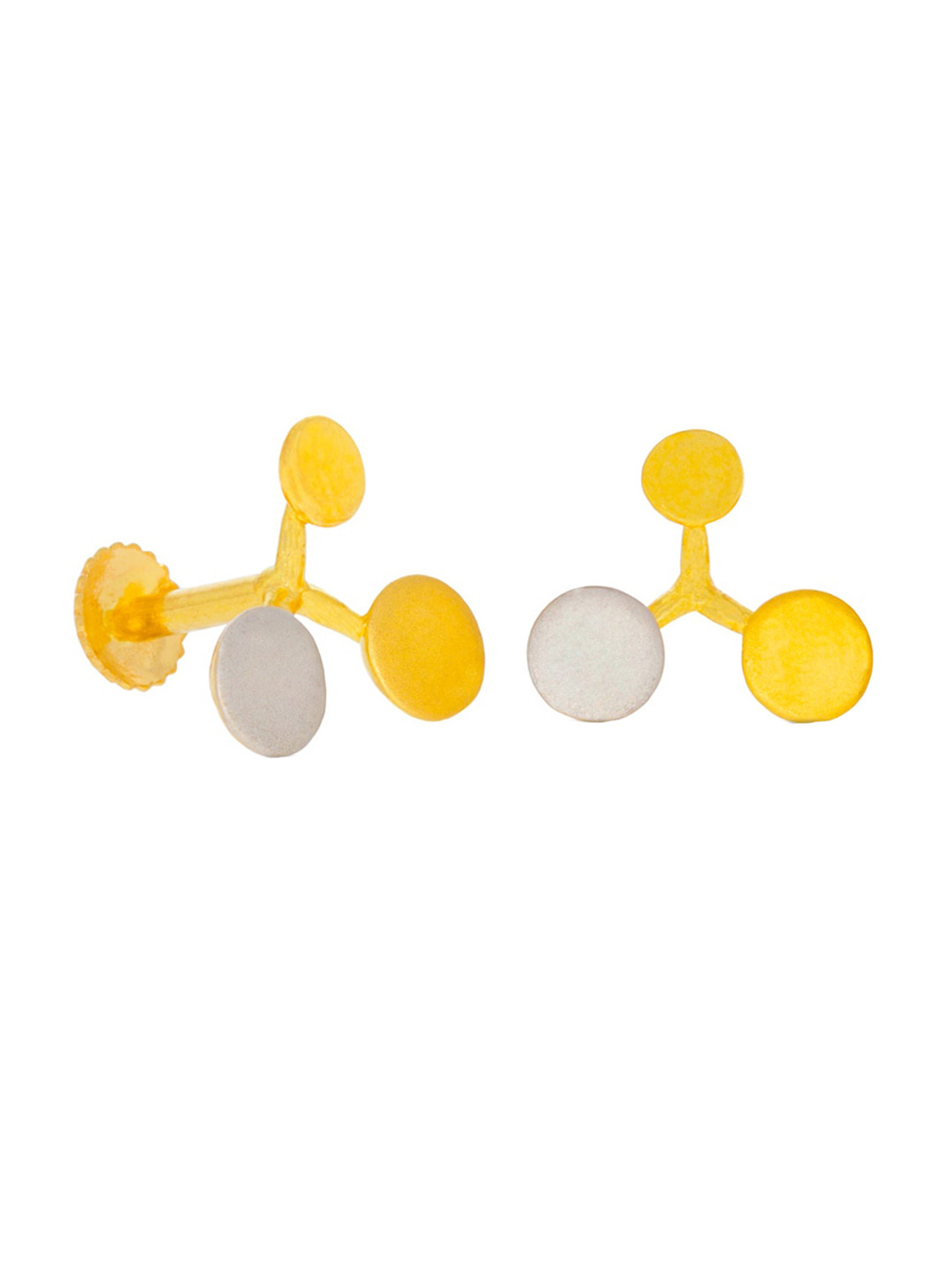 BHIMA 22K Hallmark 916 Purity Yellow Gold Triple Round Rhodium Stud