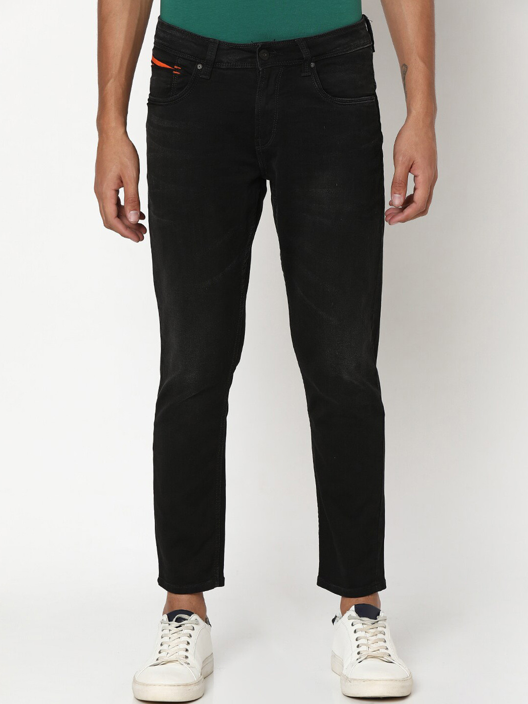 SPYKAR Men Kano Slim Fit Mid-Rise Dark Shade Clean Look Stretchable Cropped Jeans