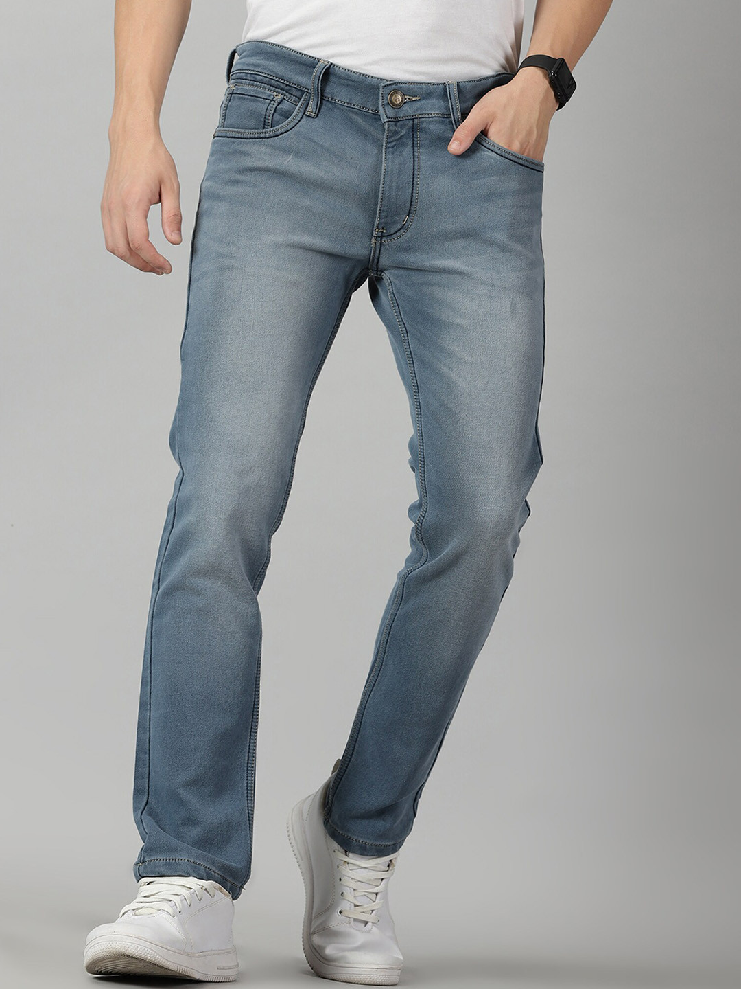 VUDU Men Narrow Slim Fit Clean Look Heavy Fade Cotton Jeans