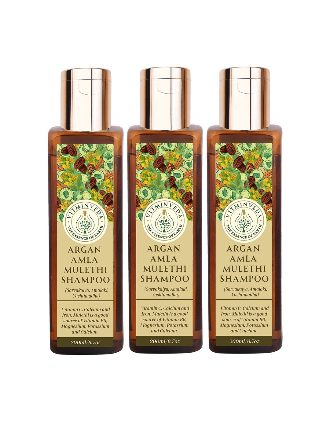 VITMINVEDA Set of 3 Argan Amla Mulethi Shampoo to Reduce Frizz - 200 ml Each