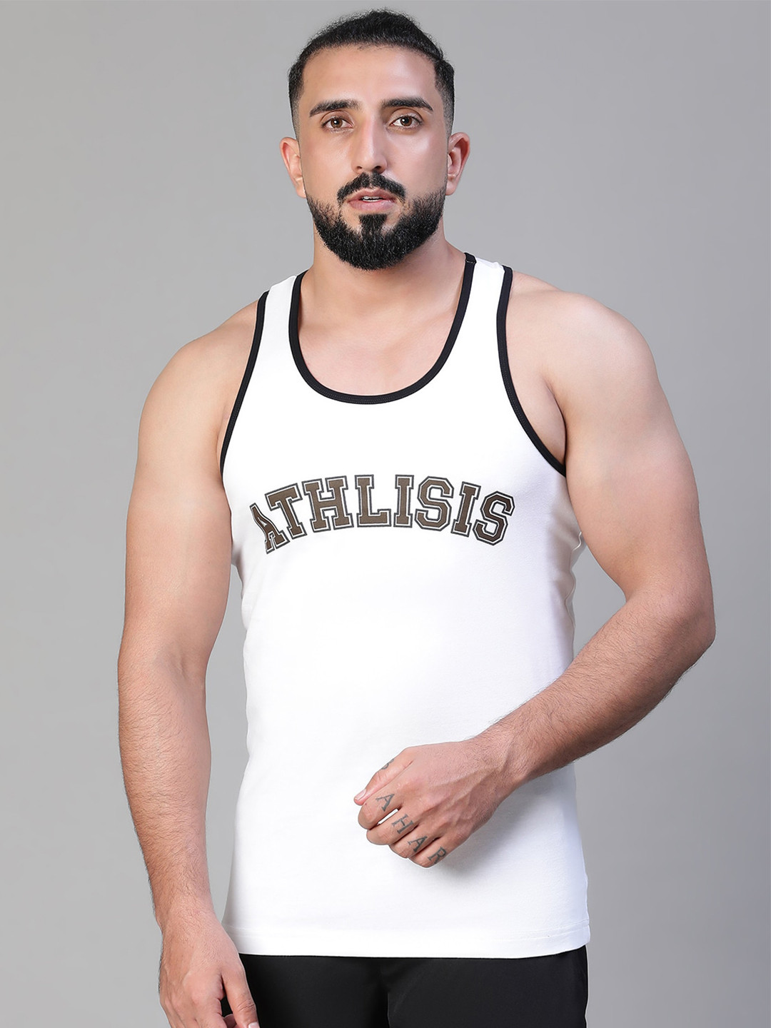 ATHLISIS Typography Printed Bio Finish Cotton Slim Fit T-shirt