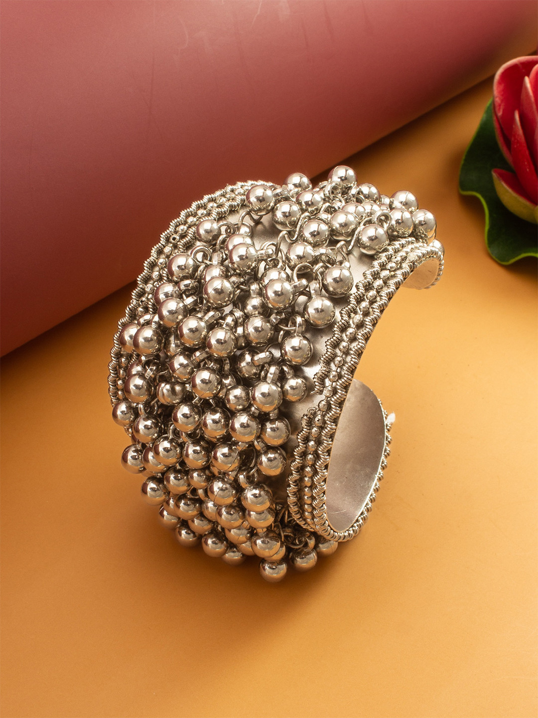 aadita Women Silver Cuff Bracelet