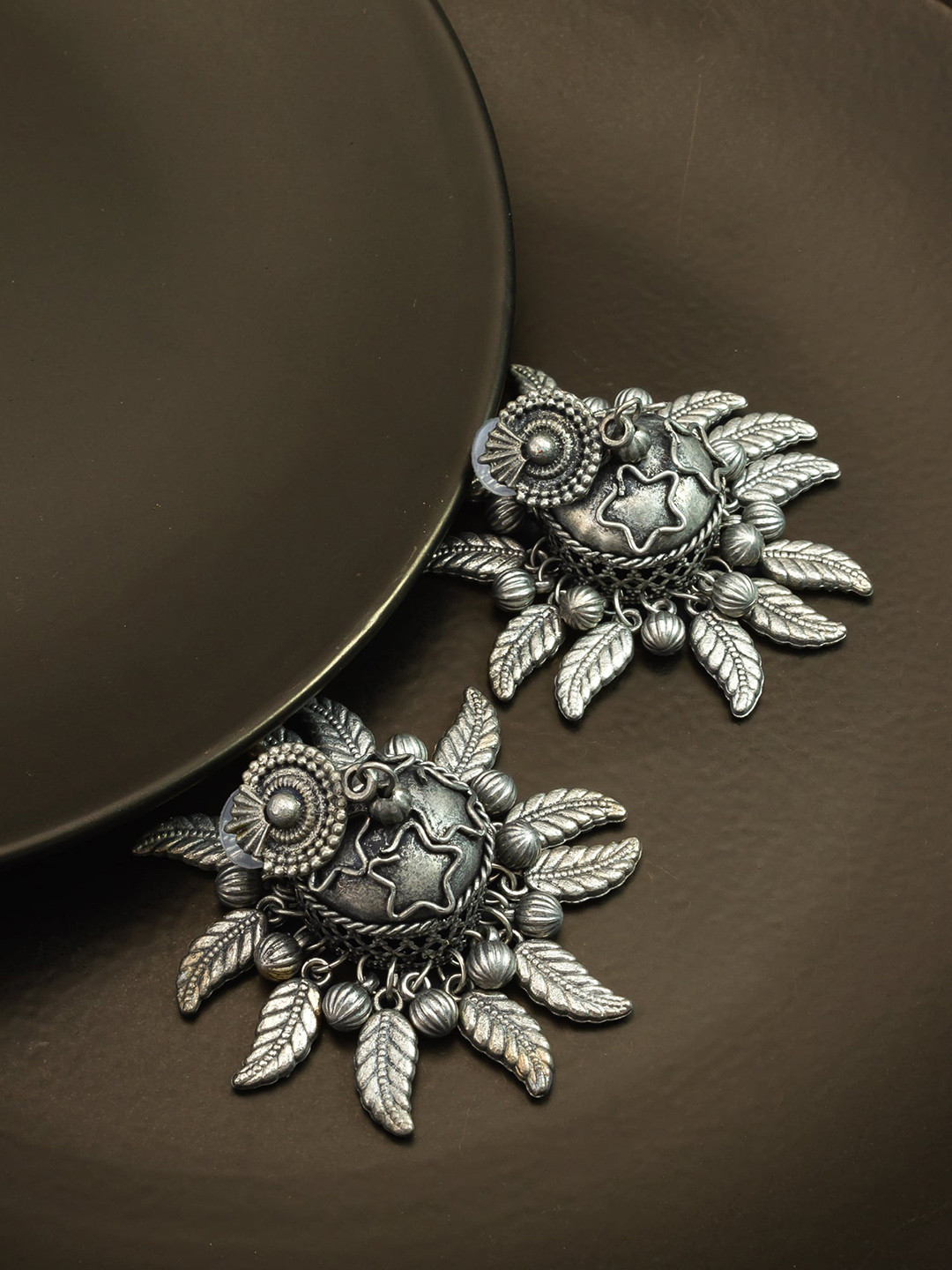 aadita Contemporary Oxidised Drop Earrings