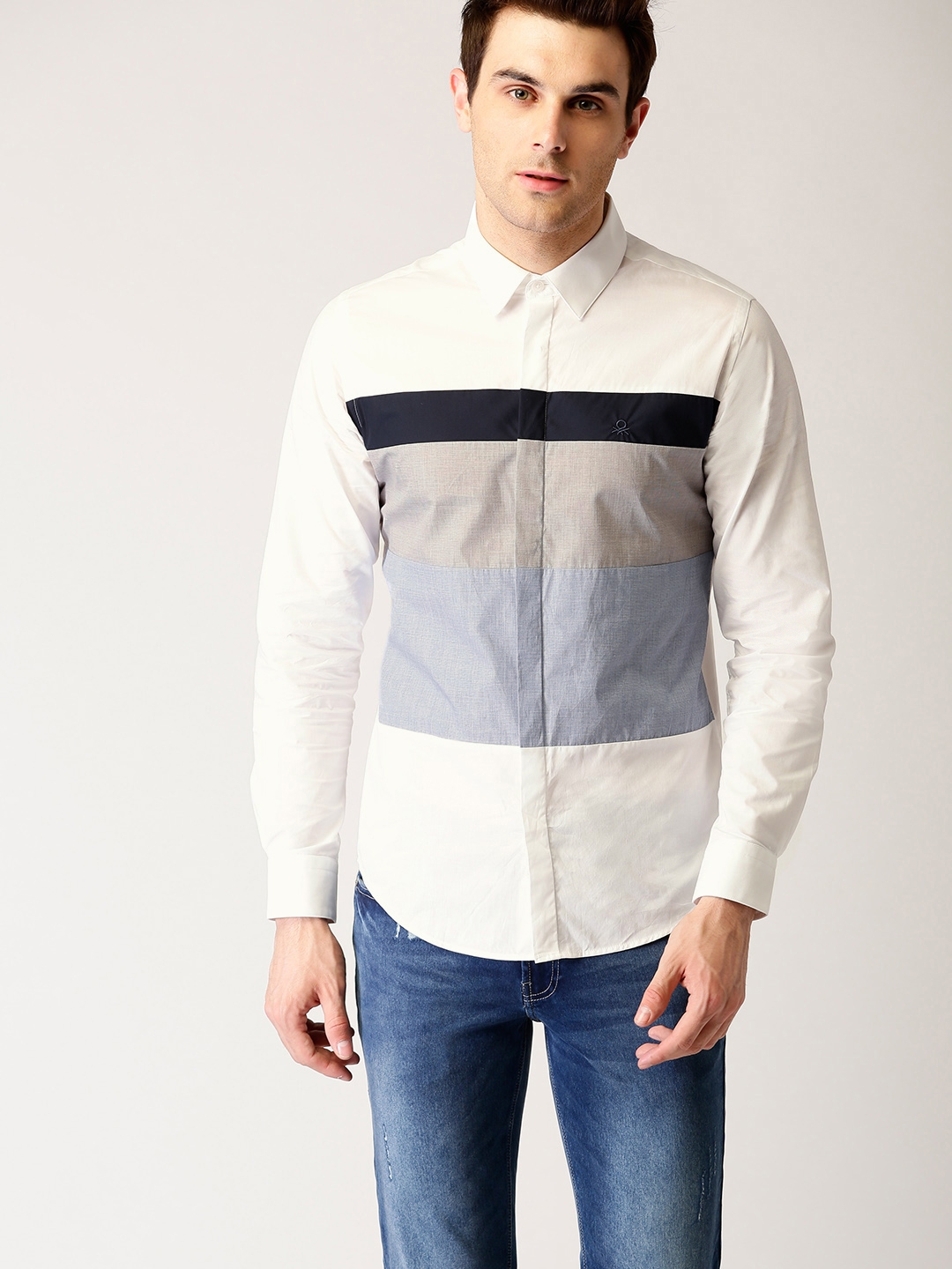 United Colors Of Benetton White Solid Slim Fit Casual Shirt Rldm