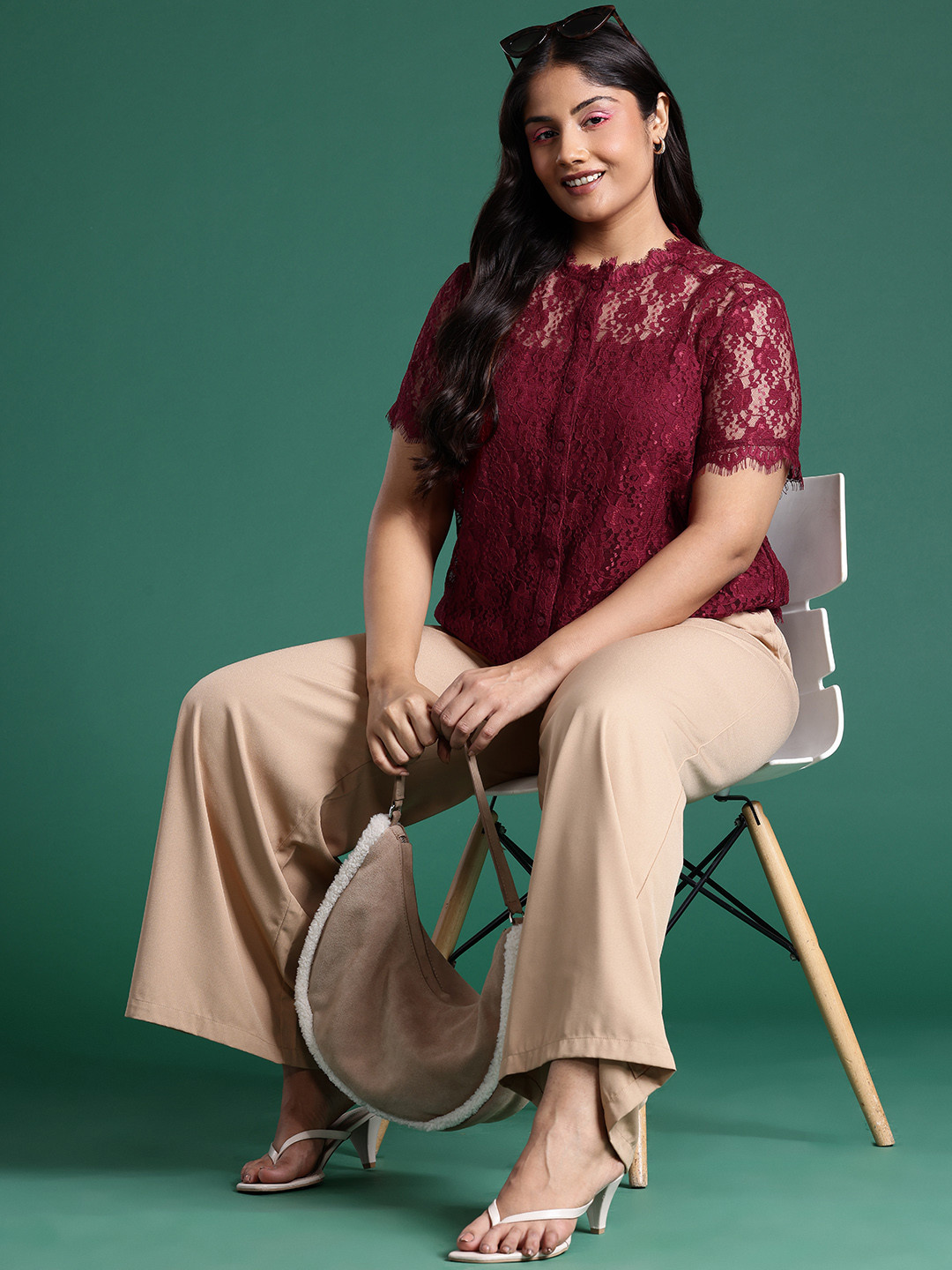 DressBerry Curve Plus Size Lace Shirt Style Top With Camisole