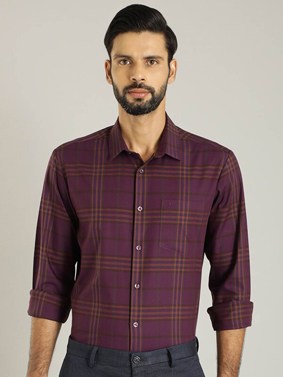 Indian Terrain Classic Tartan Checks Spread Collar Cotton Casual Shirt