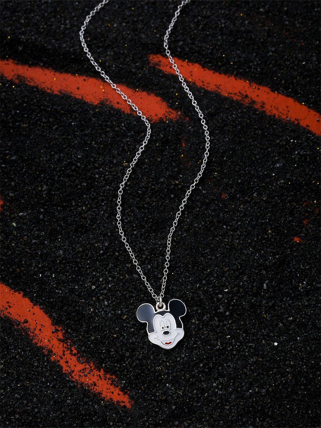 Kicky And Perky Kids 925 Sterling Silver Enamelled Mickey Pendant With Chain