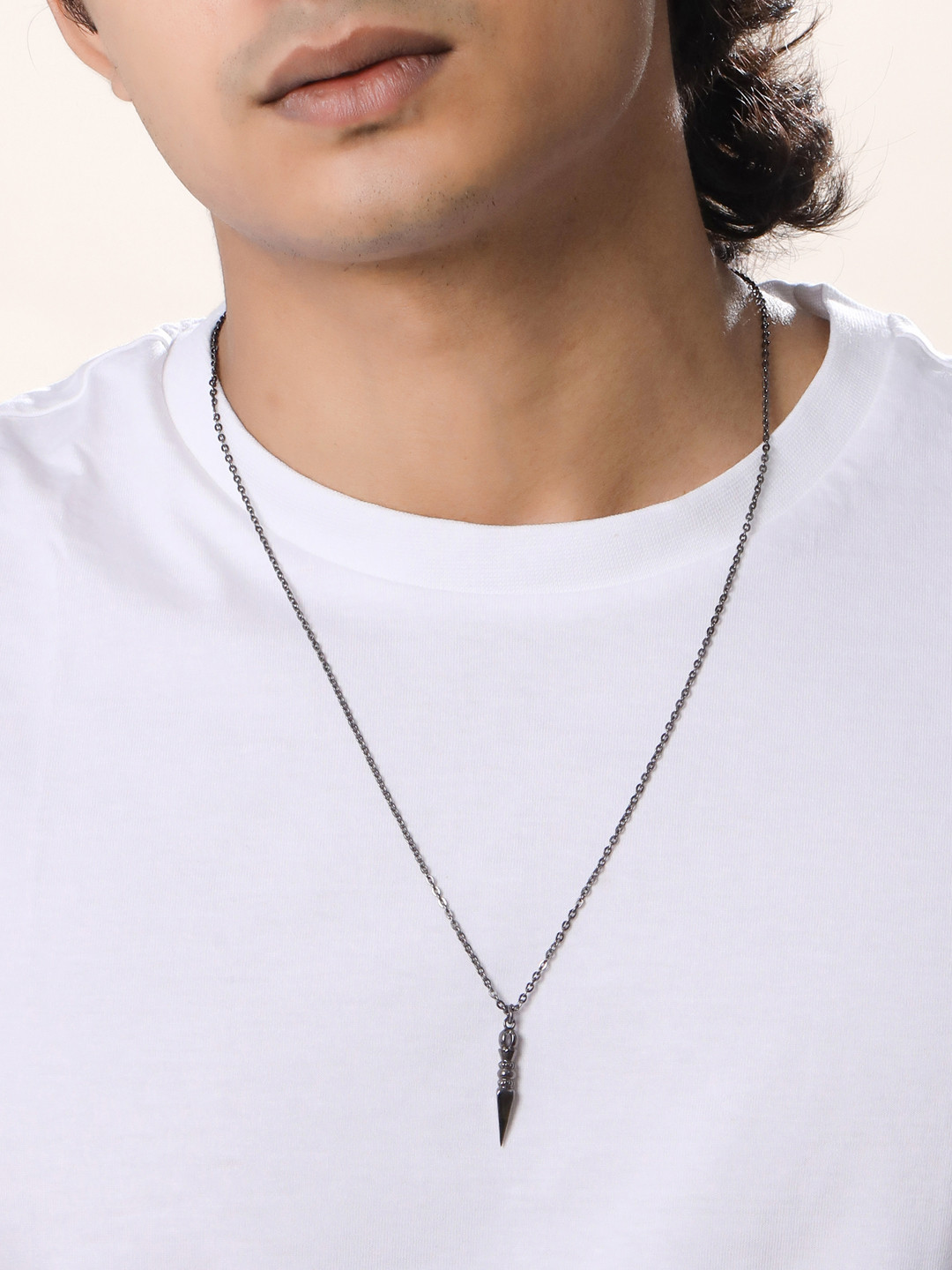 Kicky And Perky Men 925 Sterling Silver Obsidian Vanguard Pendant With Chain