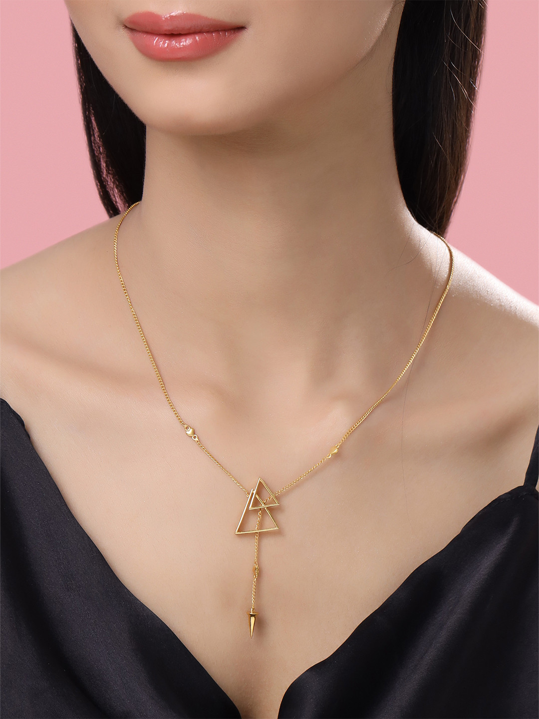 Kicky And Perky Gold-Plated 92.5 Sterling Silver Triangle Pendant With Chain