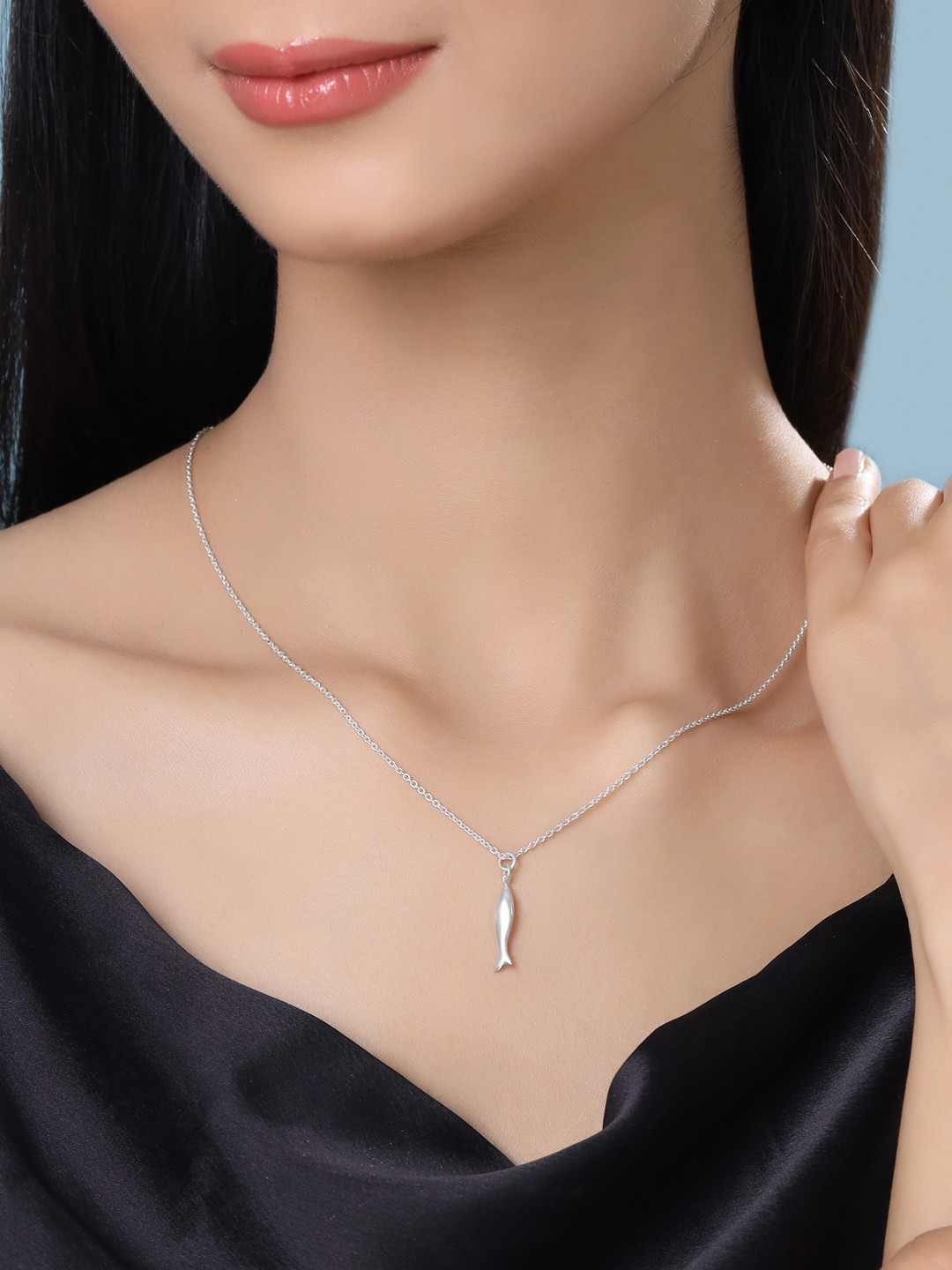 Kicky And Perky Sterling Silver Fish Lightweight Good Luck Mini Charm Pendant & Chain