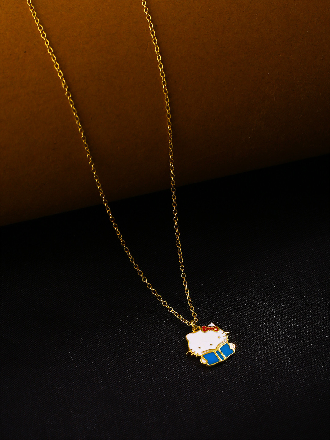 Kicky And Perky Kids 92.5 Sterling Silver Gold-Plated Kitty Enamelled Pendant With Chain