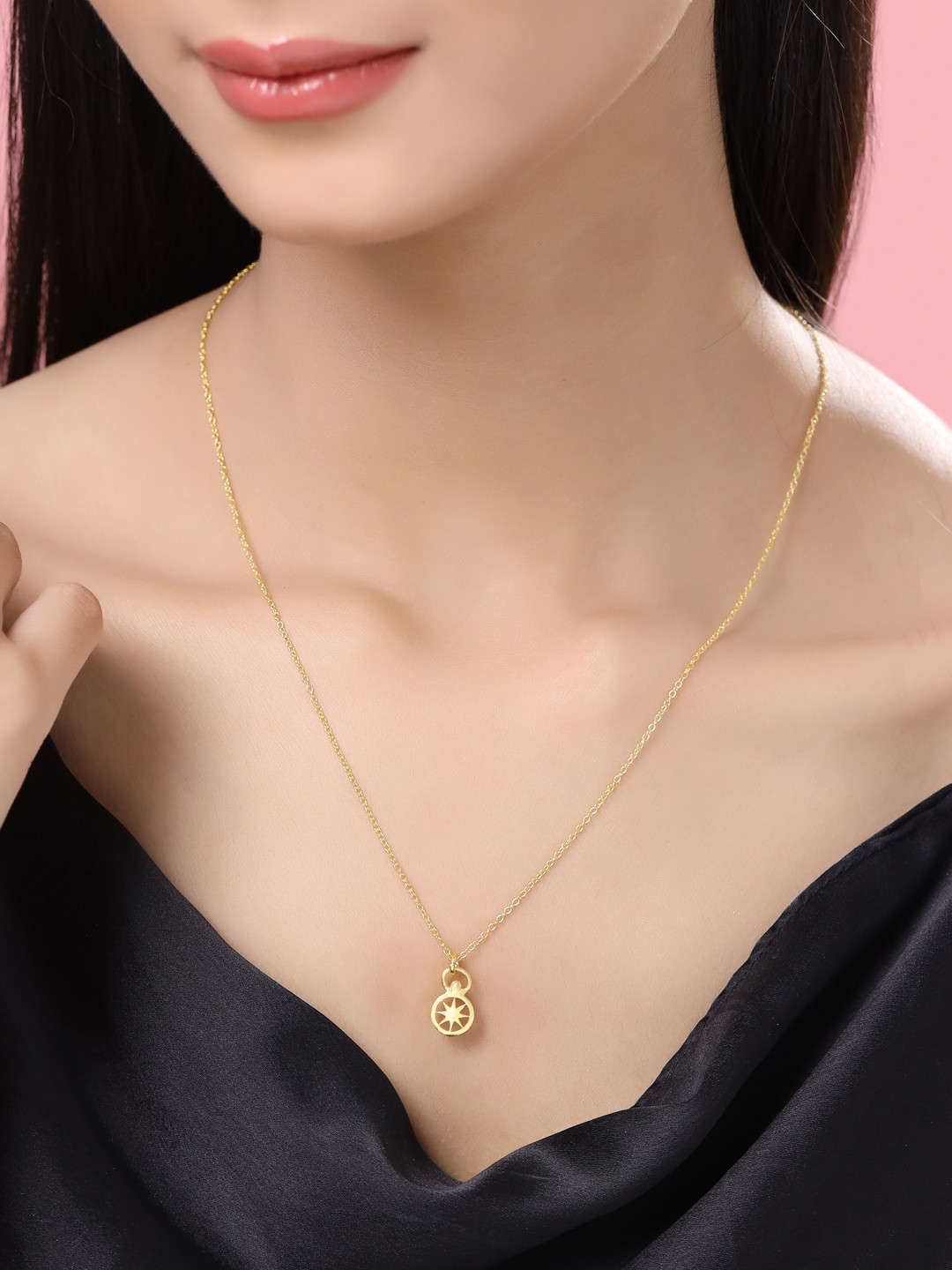 Kicky And Perky Gold-Plated Engrave North Star Good Luck Mini Charm with Chain