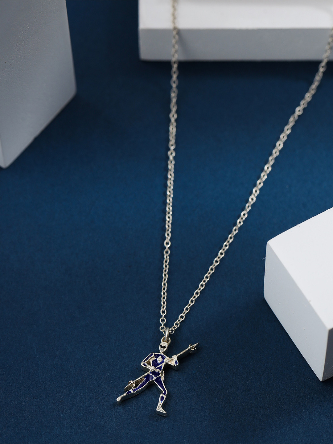 Kicky And Perky Kids 925 Sterling Silver Enamel Blue Ranger Pendant With Chain