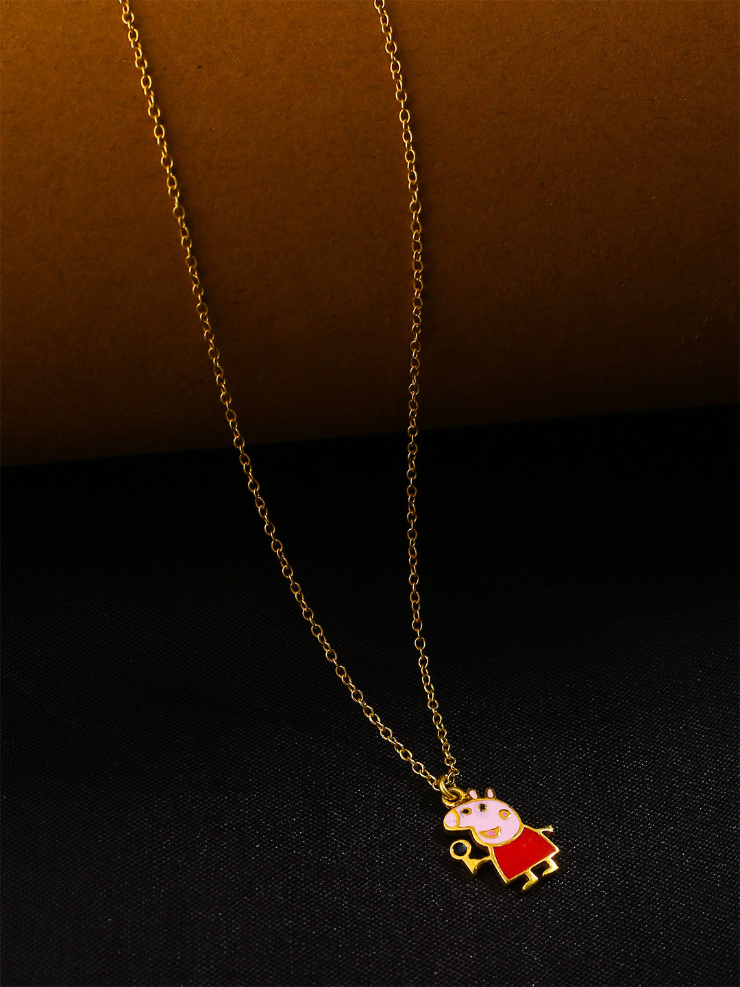 Kicky And Perky Kids Gold Plated Sterling Silver Enamelled Peppa Pig Pendant With Chain