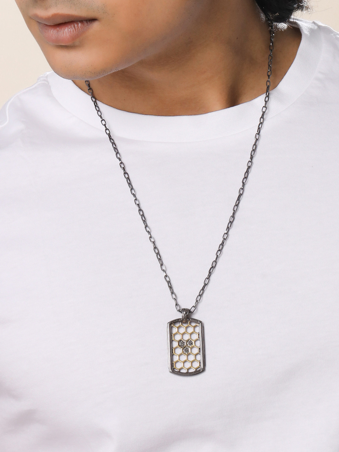Kicky And Perky Men 92.5 Sterling Silver Gold-Plated Luminary's Cipher Pendant With Chain