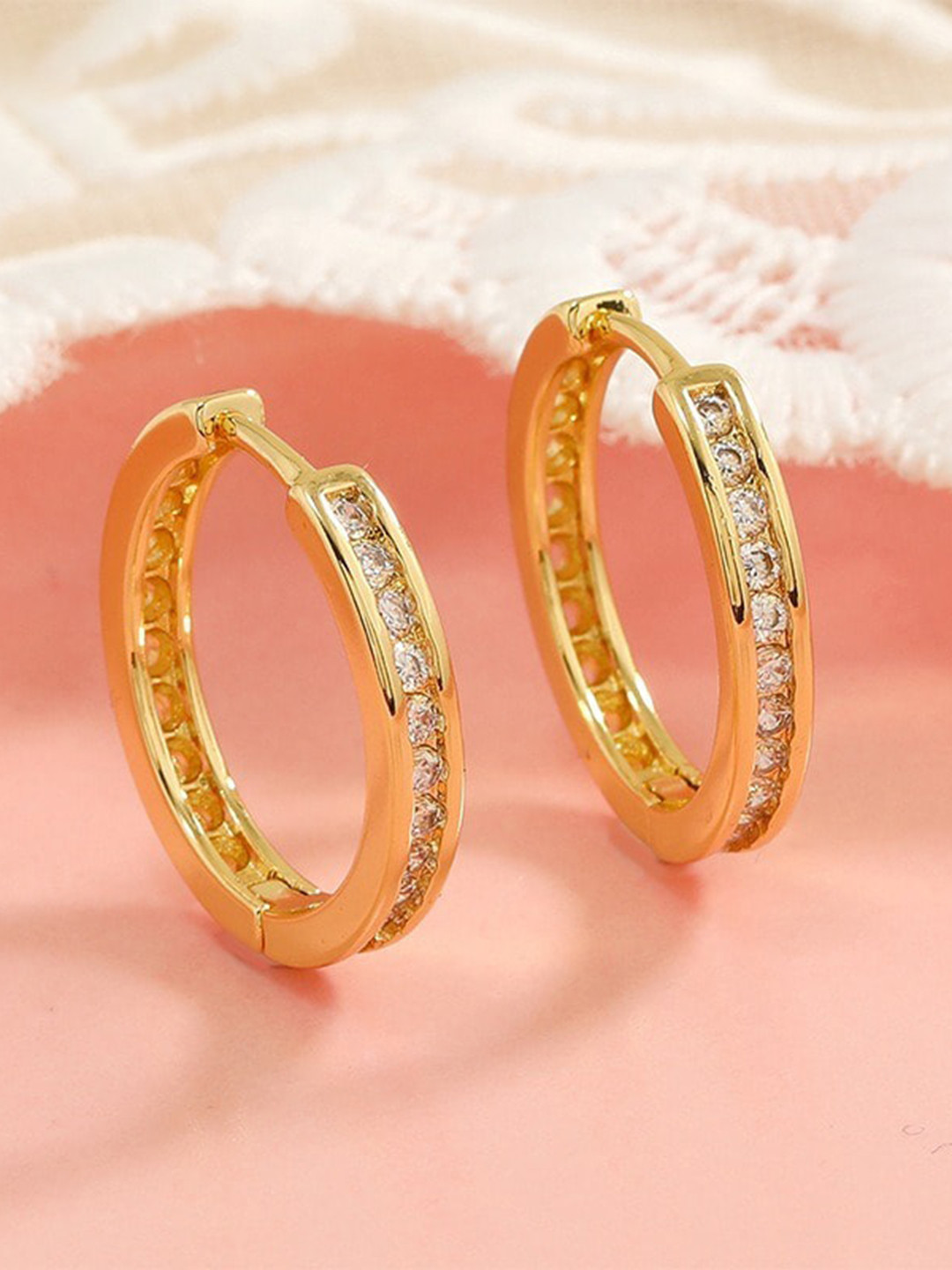 MYKI Gold-Plated Cubic Zirconia Circular Hoop Earrings