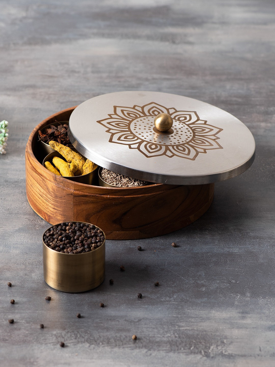 nestroots Brown Wooden Masala Box