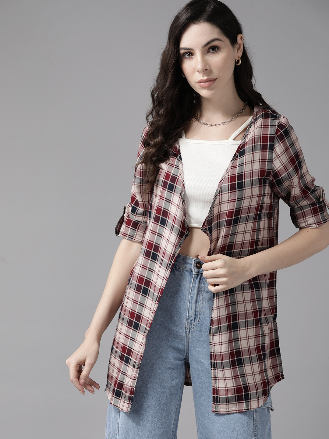 Check Shrug Shirt Roadster Women Beige Checked Shrug