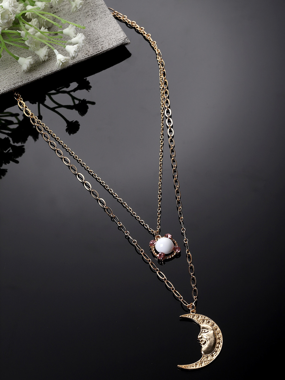 KARATCART Gold Plated Half Moon Layered Chain