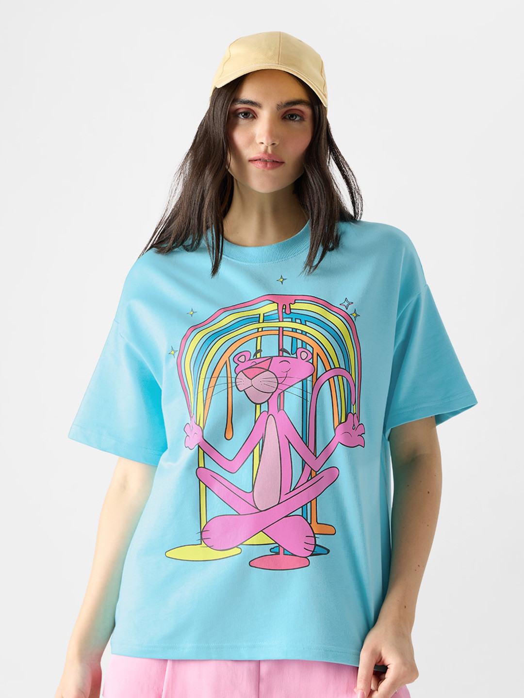 The Souled Store Pink Panther Printed Oversized Pure Cotton T-shirt
