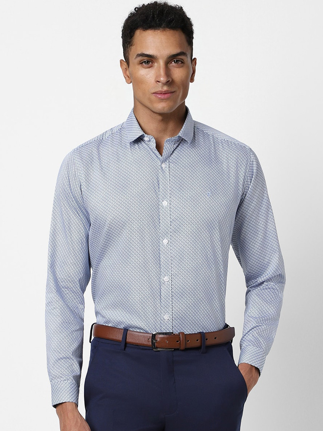 Van Heusen Slim Fit Micro Disty Printed Spread Collar Long Sleeves Pure Cotton Formal Shirt