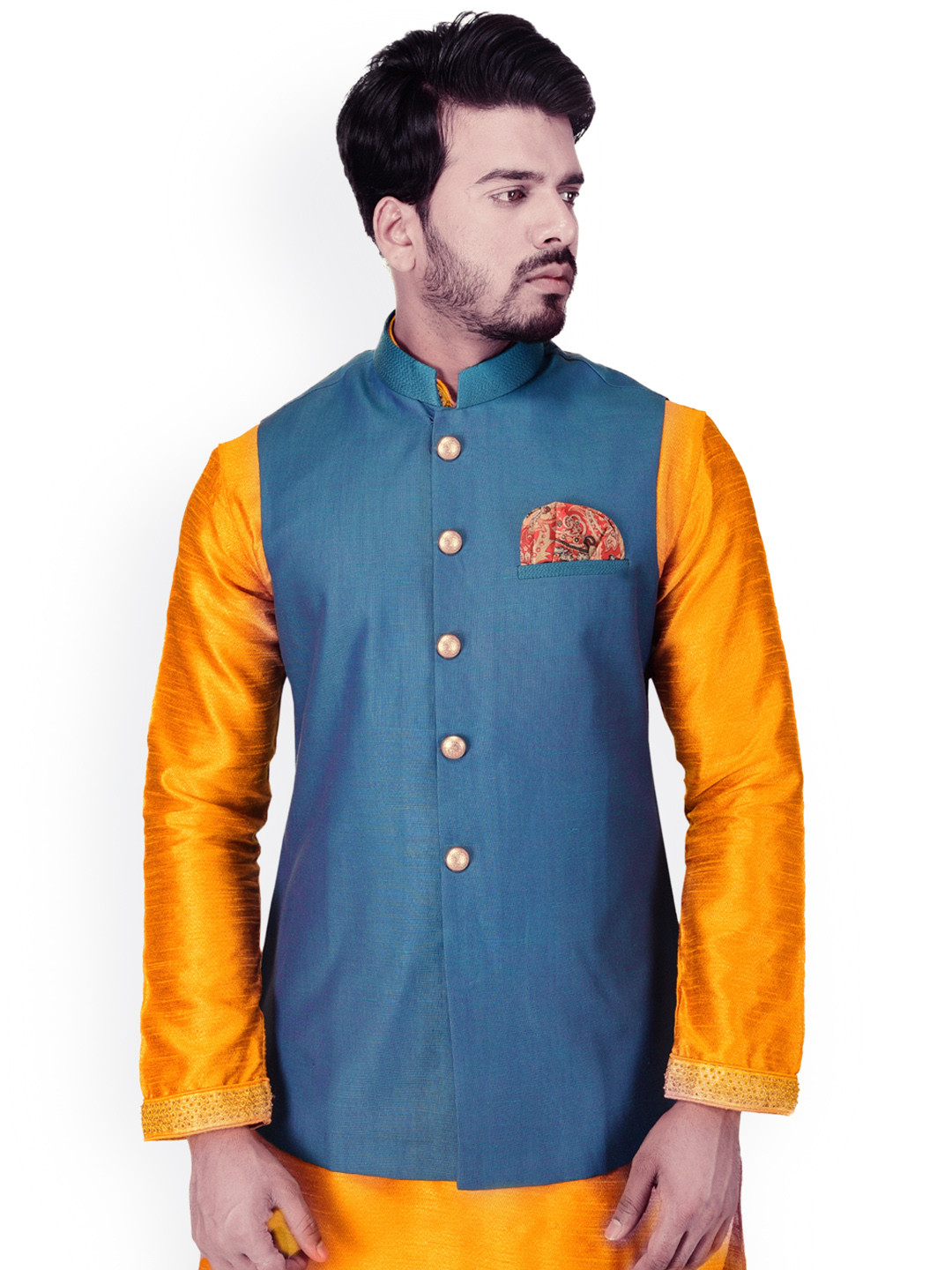 Manu Blue Solid Nehru Jacket