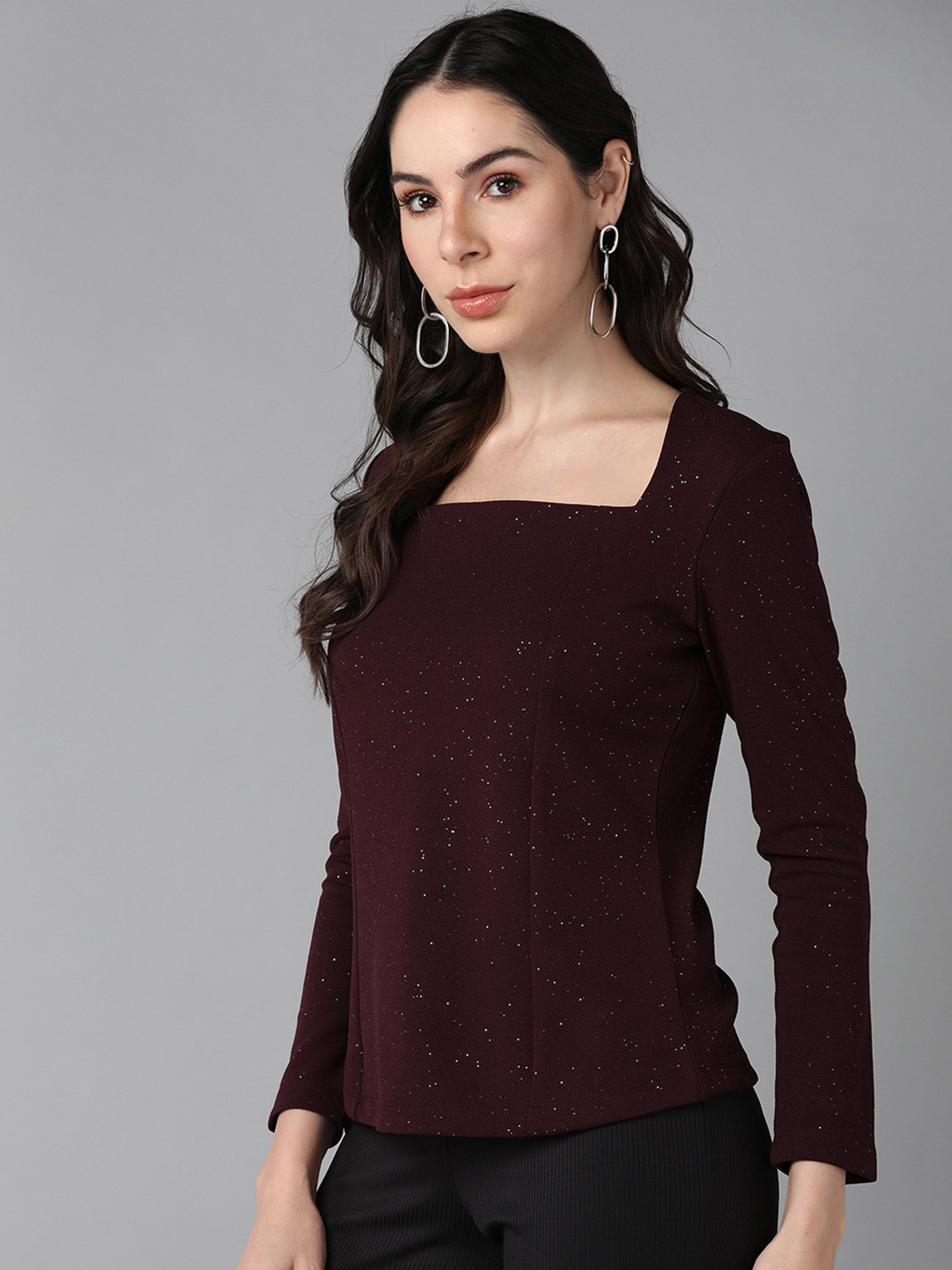 Roadster Brown Square Neck Fitted Top