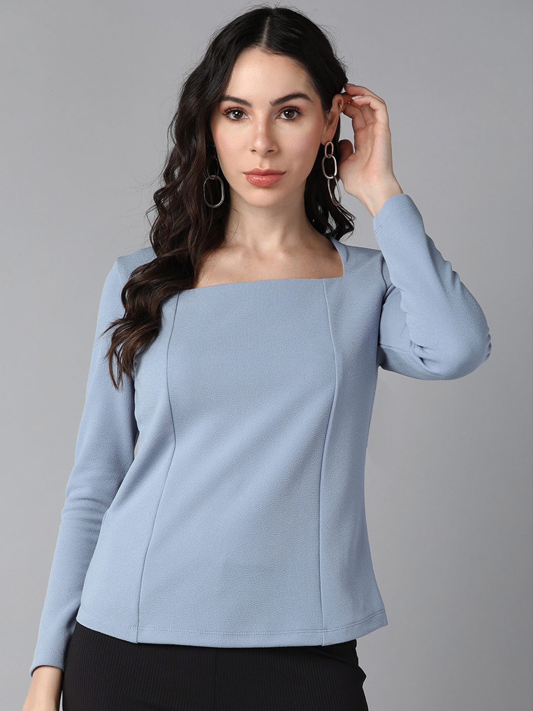 Roadster Sqaure Neck Long Sleeves Cut Out Tops