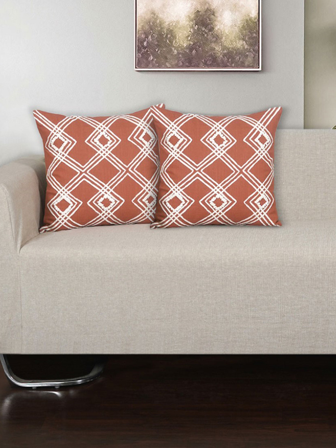 Ode & Cleo Rust-Colored Embroidered Square Cushion Cover