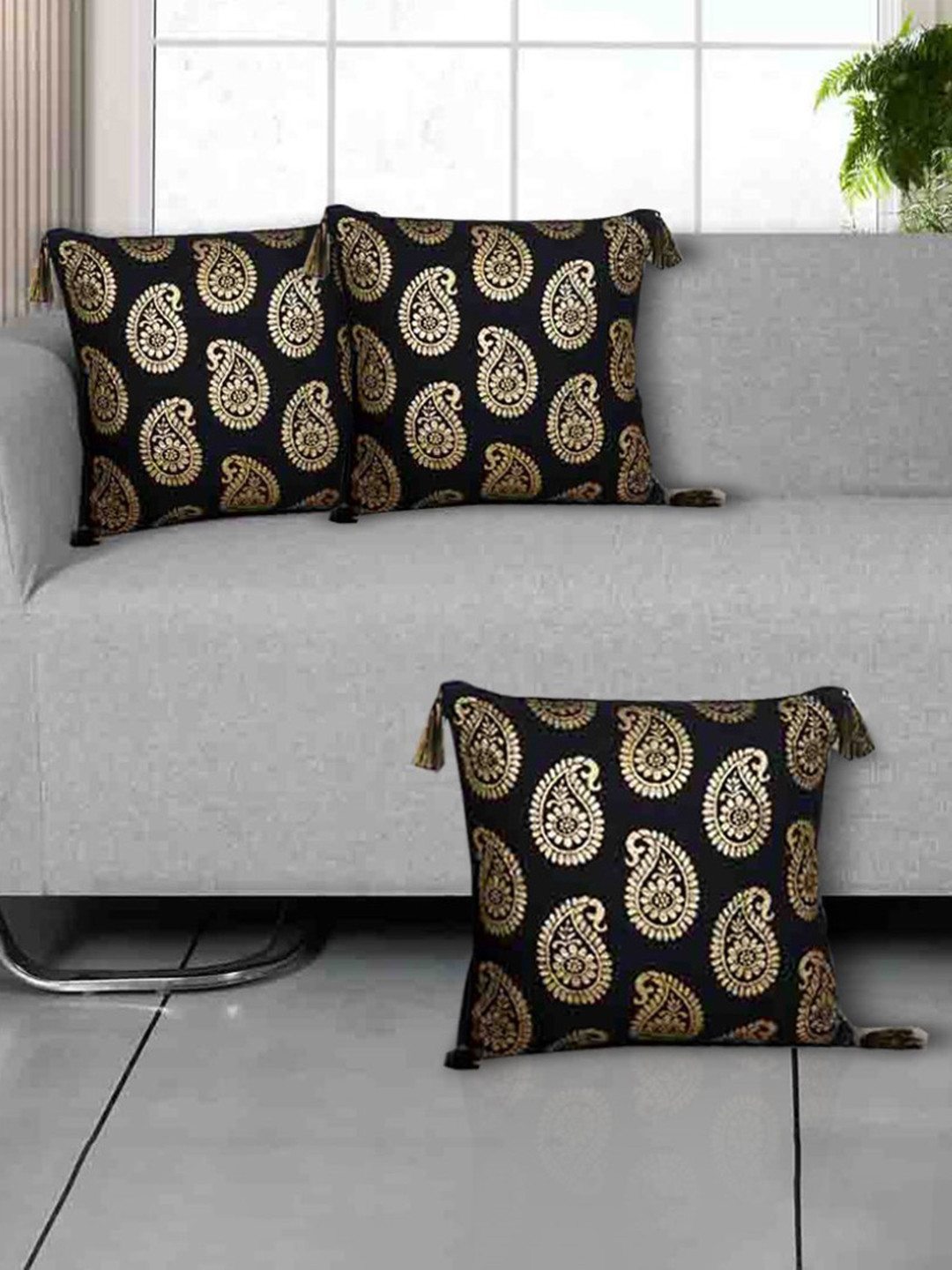 Ode & Cleo Black Printed Square Cushion Cover