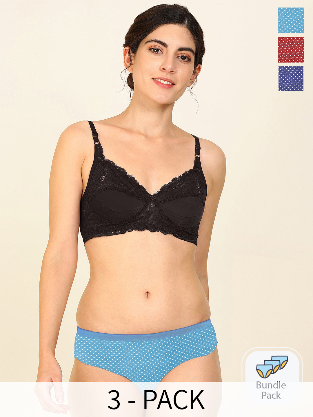 Aamarsh Pack Of 3 Self-Designed Cotton Lingerie Sets A_Stiz Set_Blue,Red,Green_30
